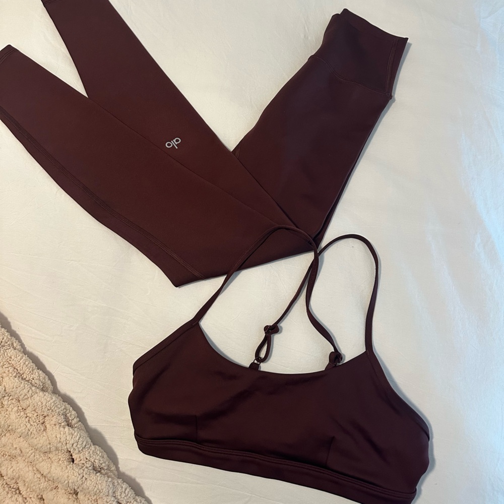 Alo Yoga Burgundy Leggings and Sports Bra Set